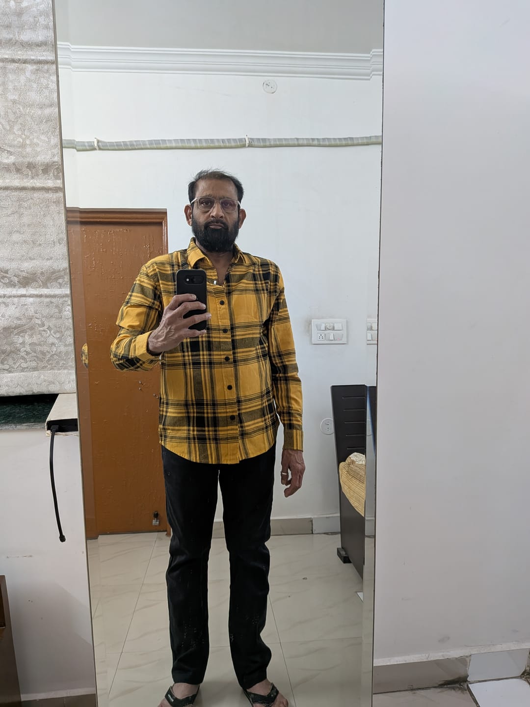 Customer photo review of Mustard Brushed Checks Shirt