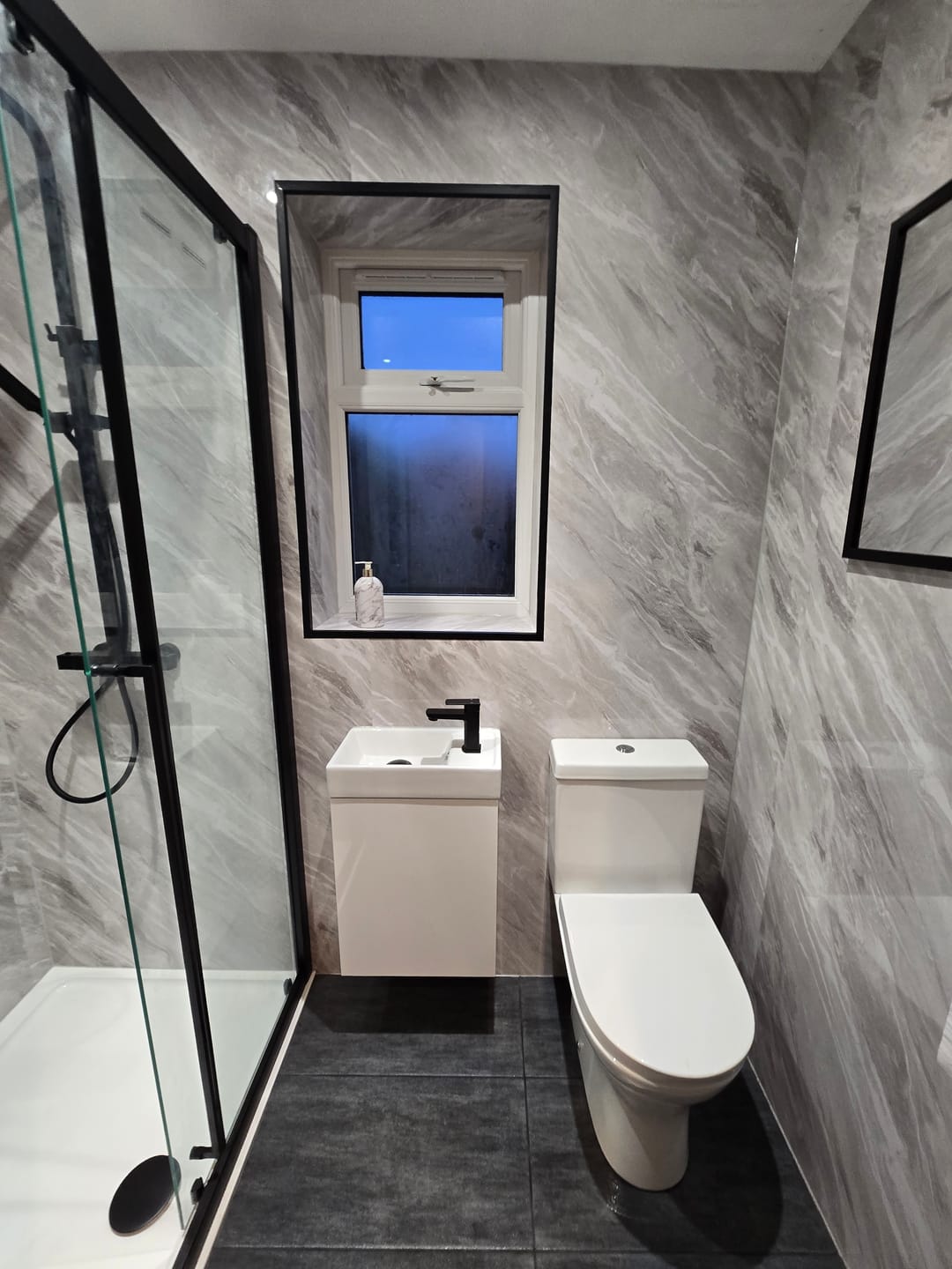 Customer photo review of 10mm Light Grey Marble Gloss Shower Panel 1M x 2.4M