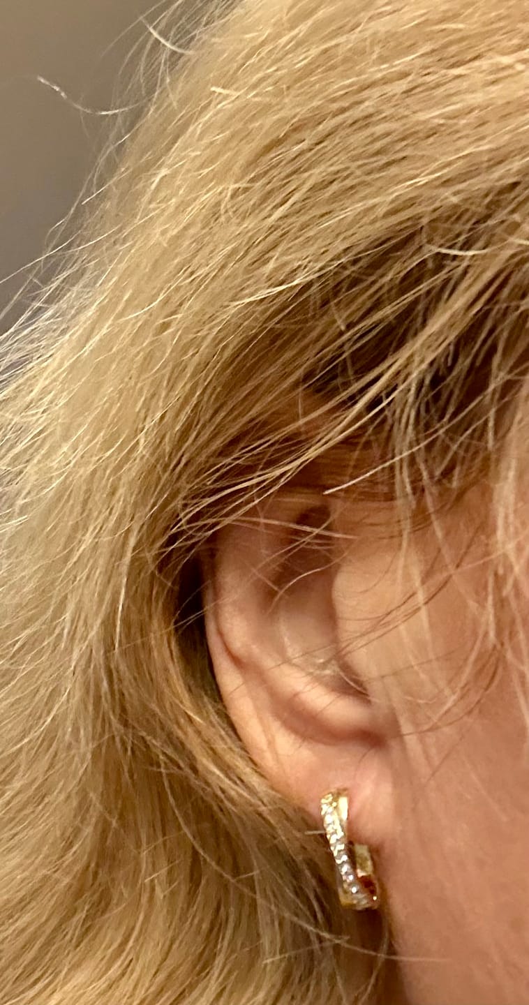 Customer photo review of Amaya 18k White Gold Plated 16mm Twisted Hoop Earrings with Swarovski Crystals