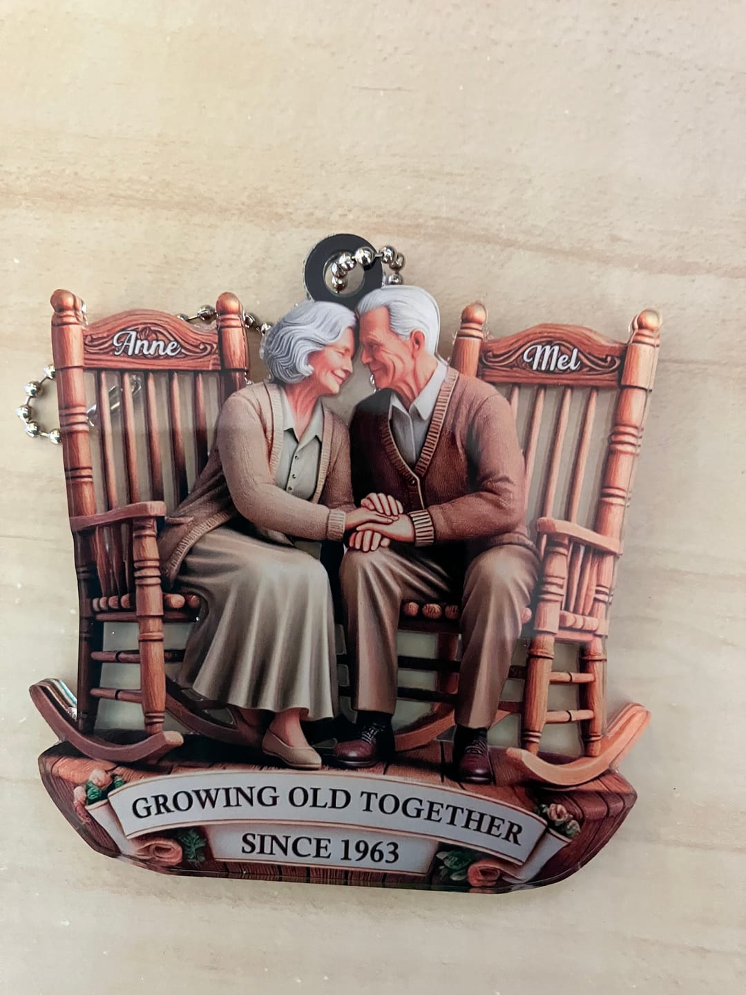 Customer photo review of Old Couple Sitting On Rocking Chairs Together Personalized Christmas Acrylic Ornament
