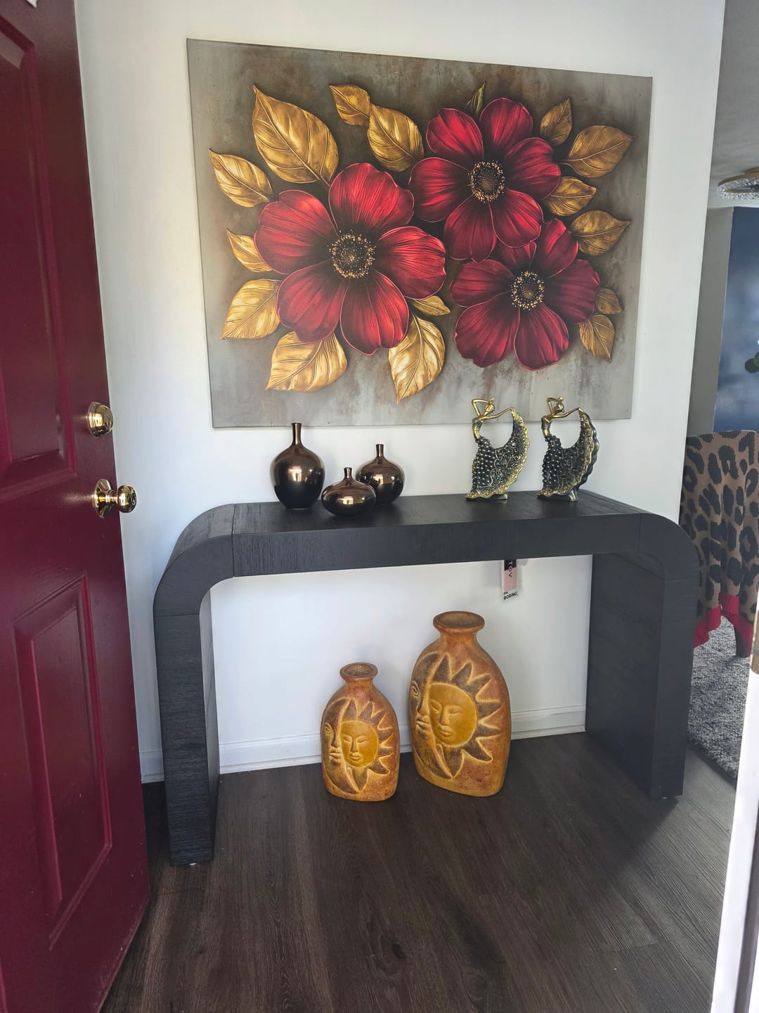 Customer photo review of Floral Bloom Wall Art – Elegant Red and White Flower Canvas with Gold Leaves