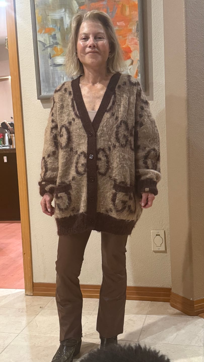 Customer photo review of Gucci Cardigan Brown Mohair Wool Blend 306026