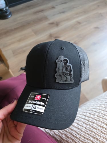 Customer photo review of Custom Leather Patch Trucker Hat - Richardson 115
