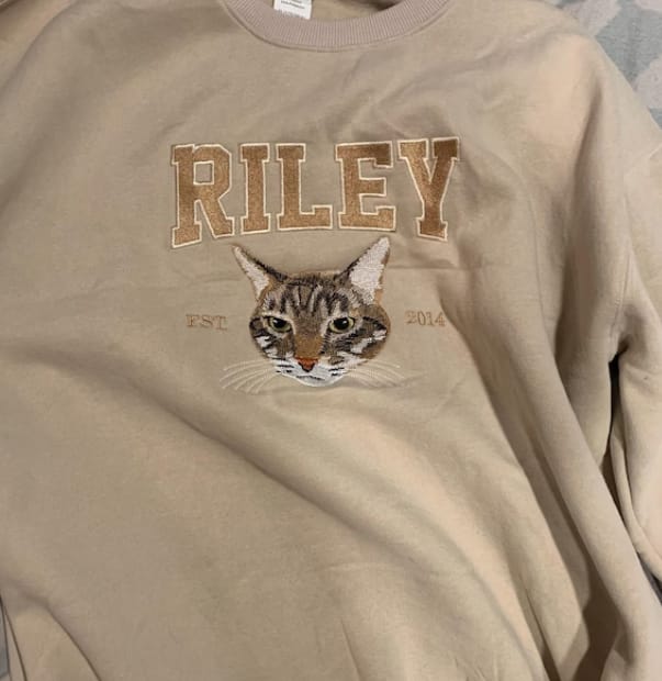 Customer photo review of Custom Embroidered Pet Portrait Sweatshirt