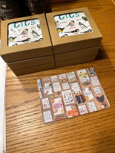 Customer photo review of Set of 6 Bird Pun Coasters