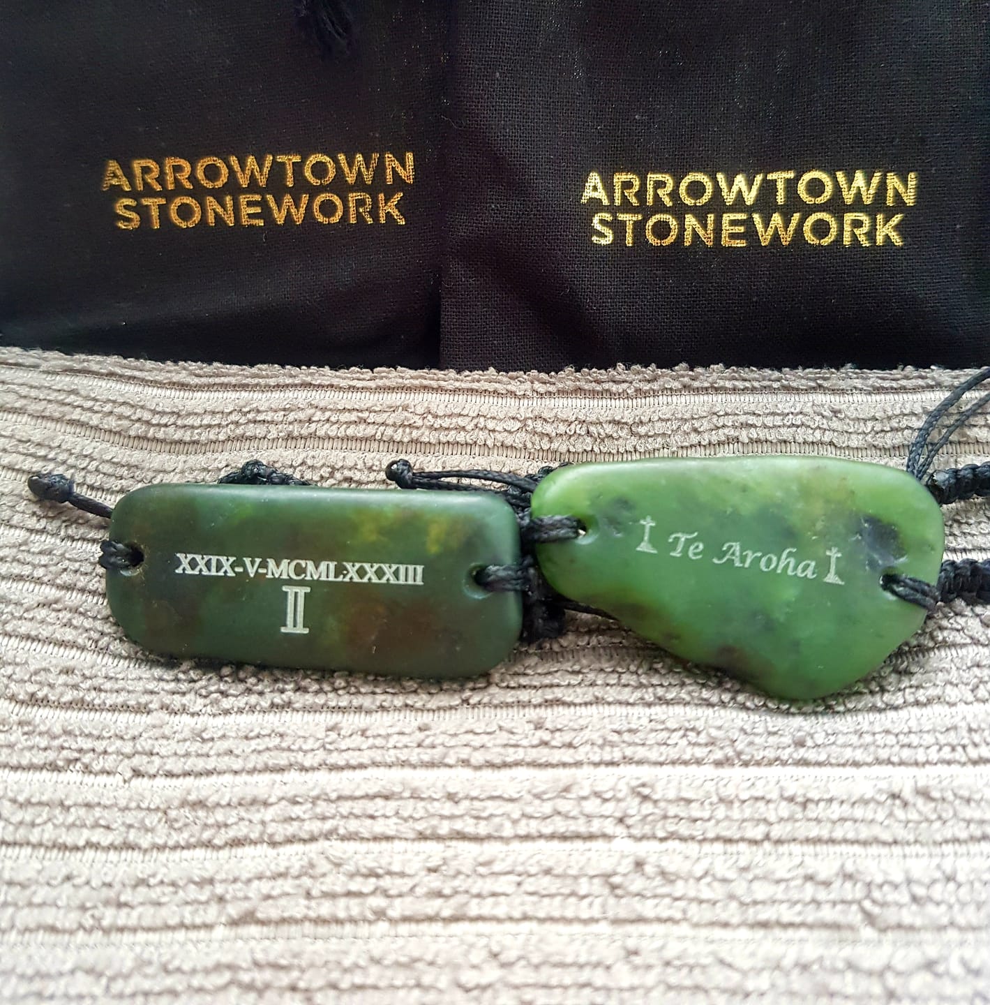Customer photo review of Engraved Greenstone Bracelet