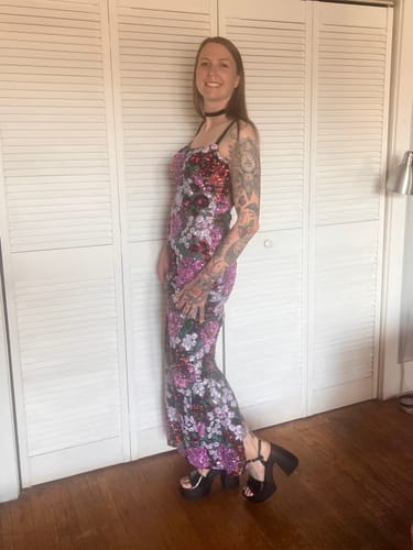 Customer photo review of Dahlia Sequin Gown by Bronx and Banco