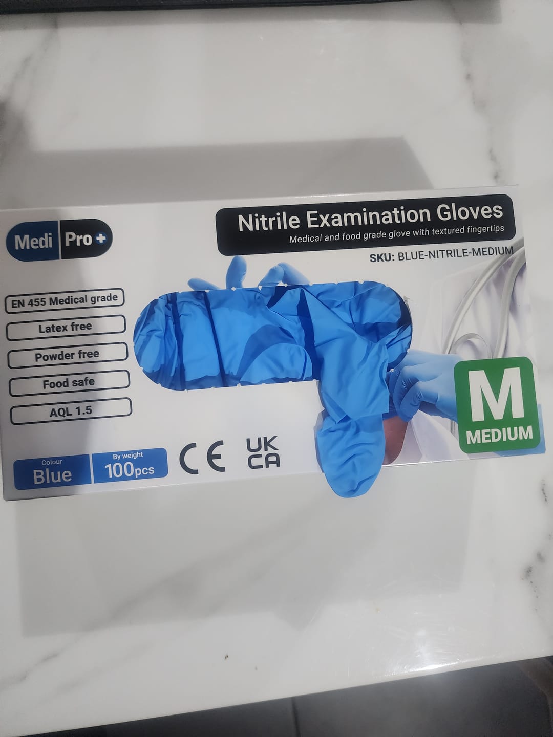 Customer photo review of Blue Nitrile Gloves Medical Grade Cat III PPE Medium x 100