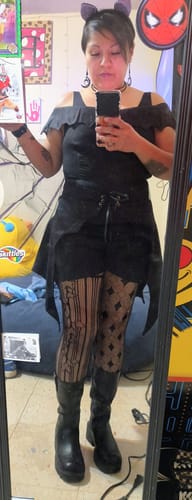 Customer photo review of [Pre-Sale] 2PCS Black 1950s Gothic Bat Romper & High-Low Cover-Up
