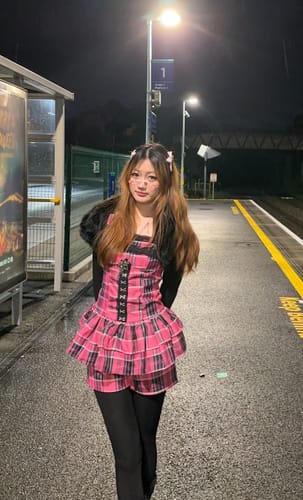 Customer photo review of Grunge Doll Plaid Flared Romper Dress 3.0 (split two-piece set)