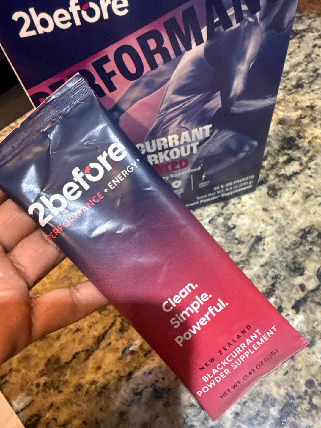 Customer photo review of Blackcurrant Caffeinated Pre-Workout - 20 Individual Servings