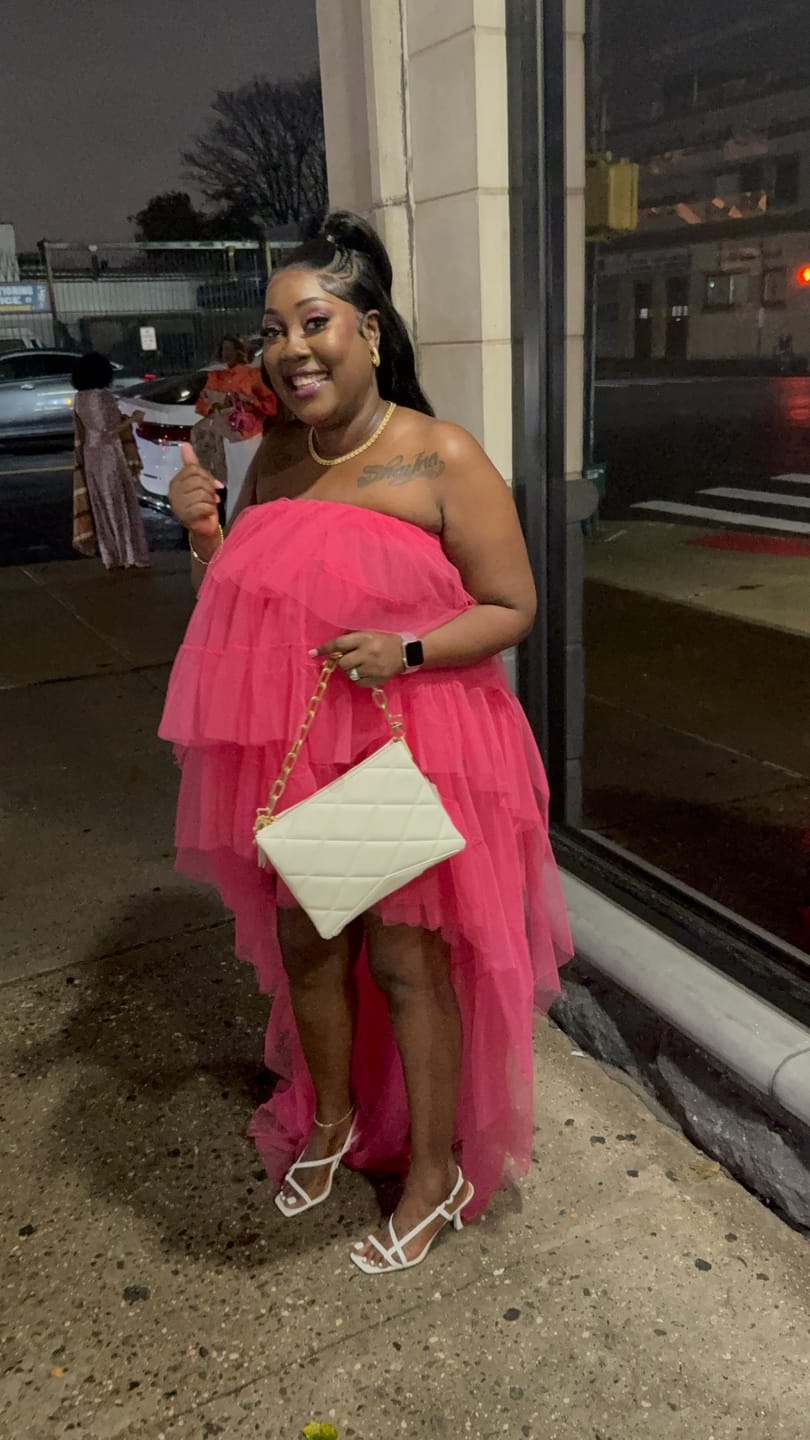 Customer photo review of LOOK 1142 SHEER HIGH LO TULLE MAXI GOWN