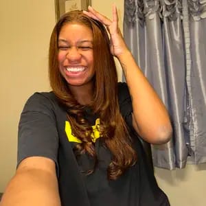 Customer photo review of Wavymy Layered Cut Chestnut Brown Wear Go Wigs 180% Density Straight 6x4 Lace Closure Wigs 100% Human Hair