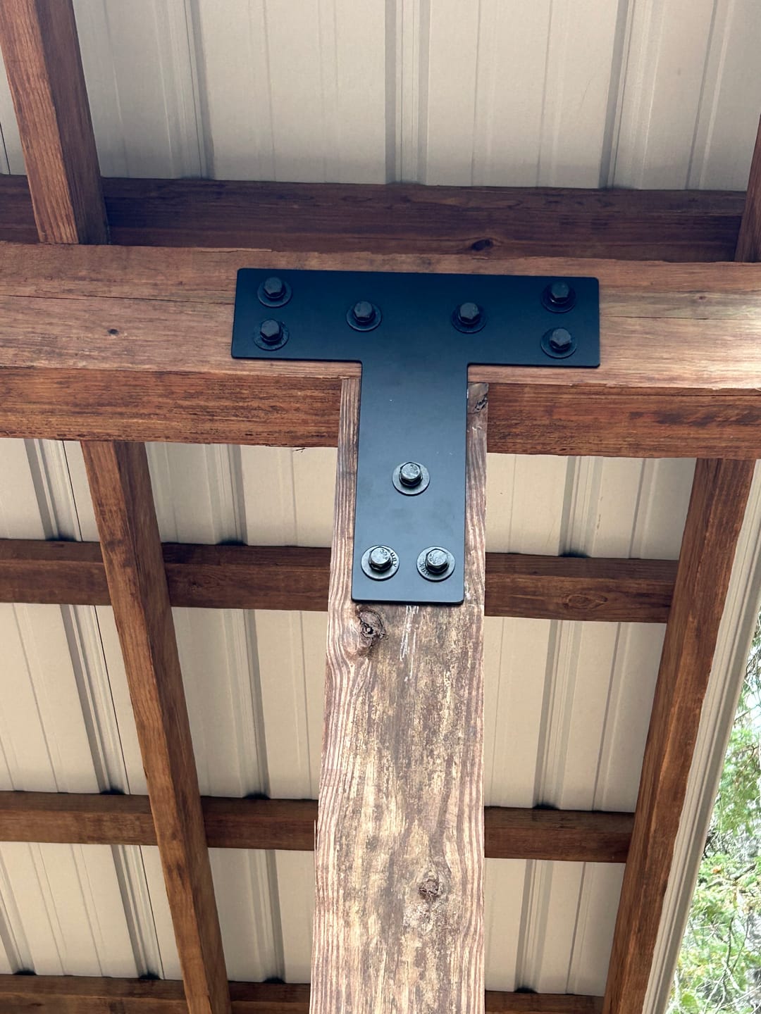 Customer photo review of T shaped Brackets for 6 inch beams - Square - Triangular style holes