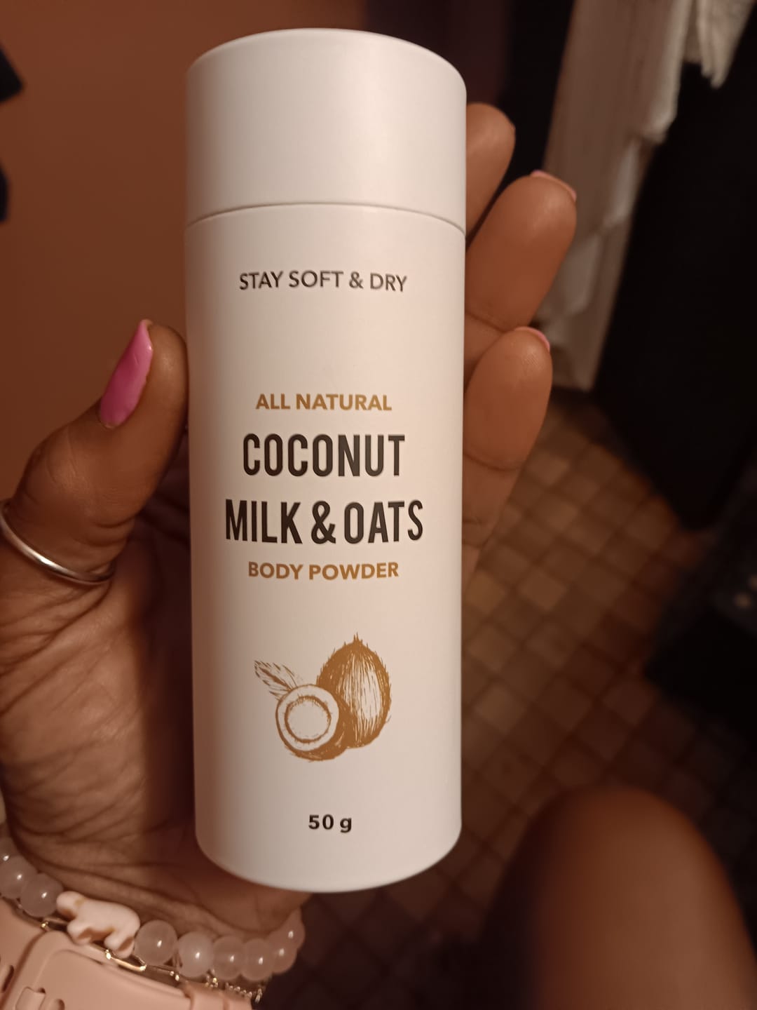 Customer photo review of Talc-Free Coconut Milk & Oats Body Powder