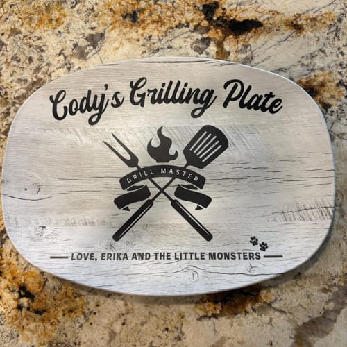 Customer photo review of Rustic Personalized Grill Master Plate