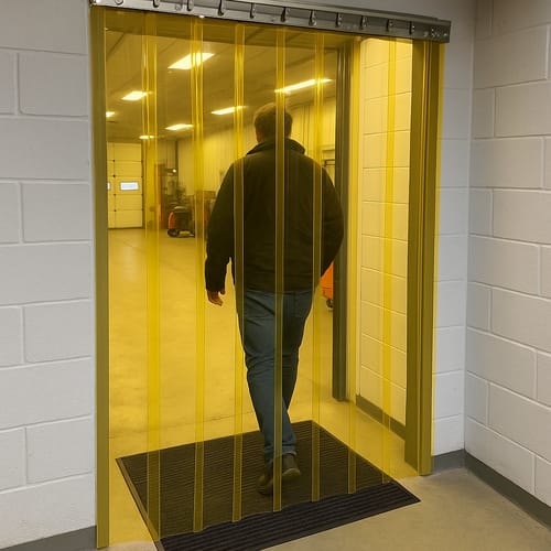 Customer photo review of Transparent Yellow PVC Strip Curtains - Hook-on, Energy-Saving, Flexible, for Pedestrian Doorways, Includes Stainless Steel Rails - 0°C to +40°C