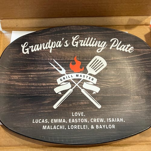 Customer photo review of Rustic Personalized Grill Master Plate