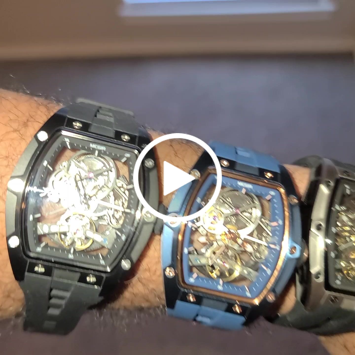 Customer video review of Latest Luxury Design -Skeleton Face With Rubber Strap Mechanical Movement Waterproof Watch