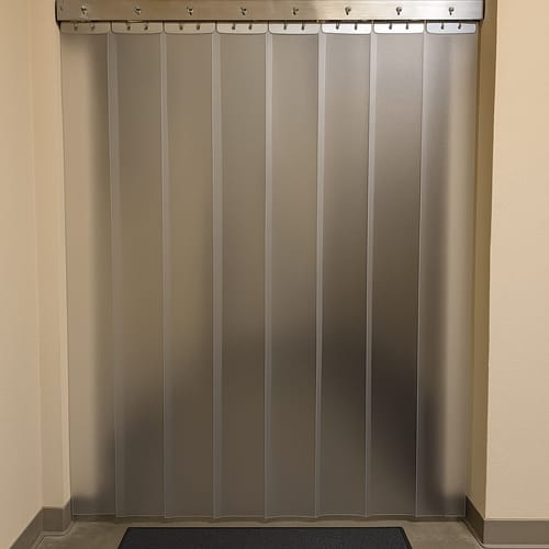 Customer photo review of Frosted PVC Strip Curtains Hook-On - Energy-Saving, Privacy, Easy Install, Stainless Steel Rails, Flexible, Obscure, 0°C to +40°C, For Doorways