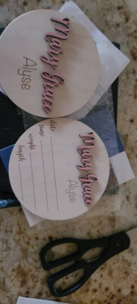 Customer photo review of Baby Name Announcement Sign with Stats