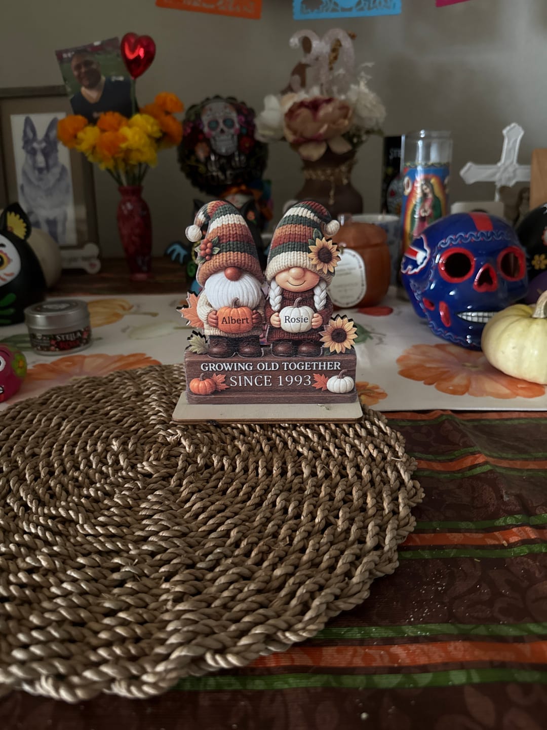 Customer photo review of Personalized "Growing Old Together" Gnome Plaque With Couple Names & Sunflowers Pumpkins Autumn's Warm Charm For Couple Gift For Grandparent