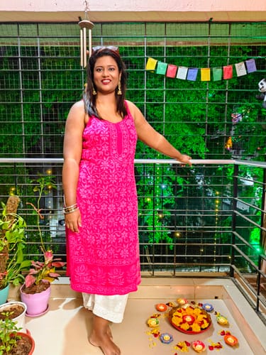 Customer photo review of Mehr Deep Pink Long Viscose Strappy Kurta