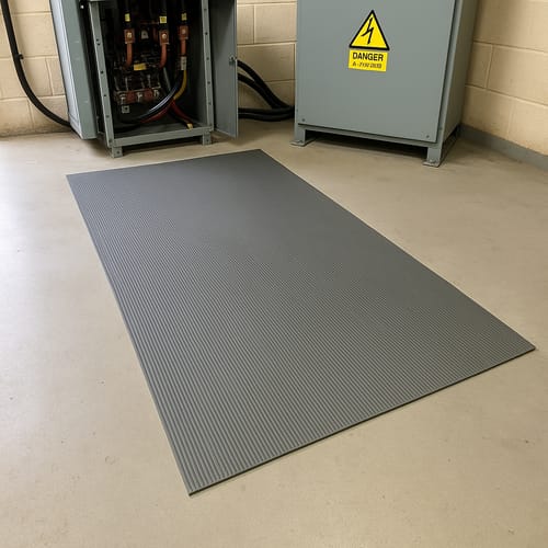 Customer photo review of Fine Ribbed Grey EPDM Rubber Matting – IEC61111-2009 Class 3, 26,500V Working