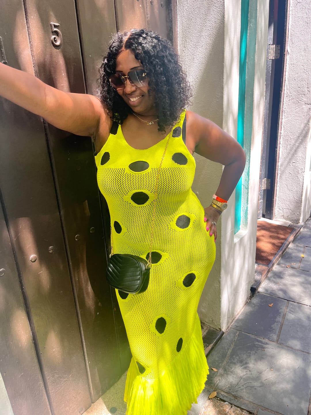 Customer photo review of Dot Sleeveless Fringe Dress