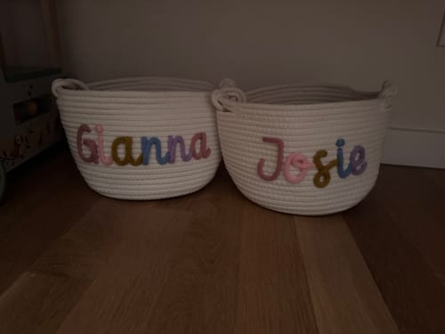 Customer photo review of Baby Knits™  Multicolor Personalized Knitted Basket