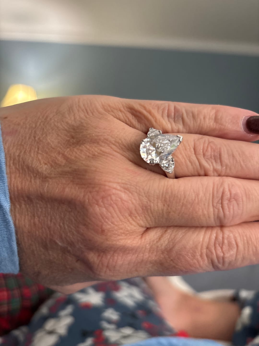 Customer photo review of 3-Stone 5.7ct Pear CZ Ring in Sterling Silver