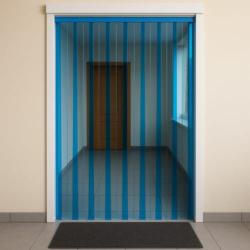 Customer photo review of Transparent Blue QuickMount Strip Curtains – Energy-Saving, Colourful PVC for Doorways, Easy Access, No Metal Parts, UV-Resistant, Includes Rails & Strips