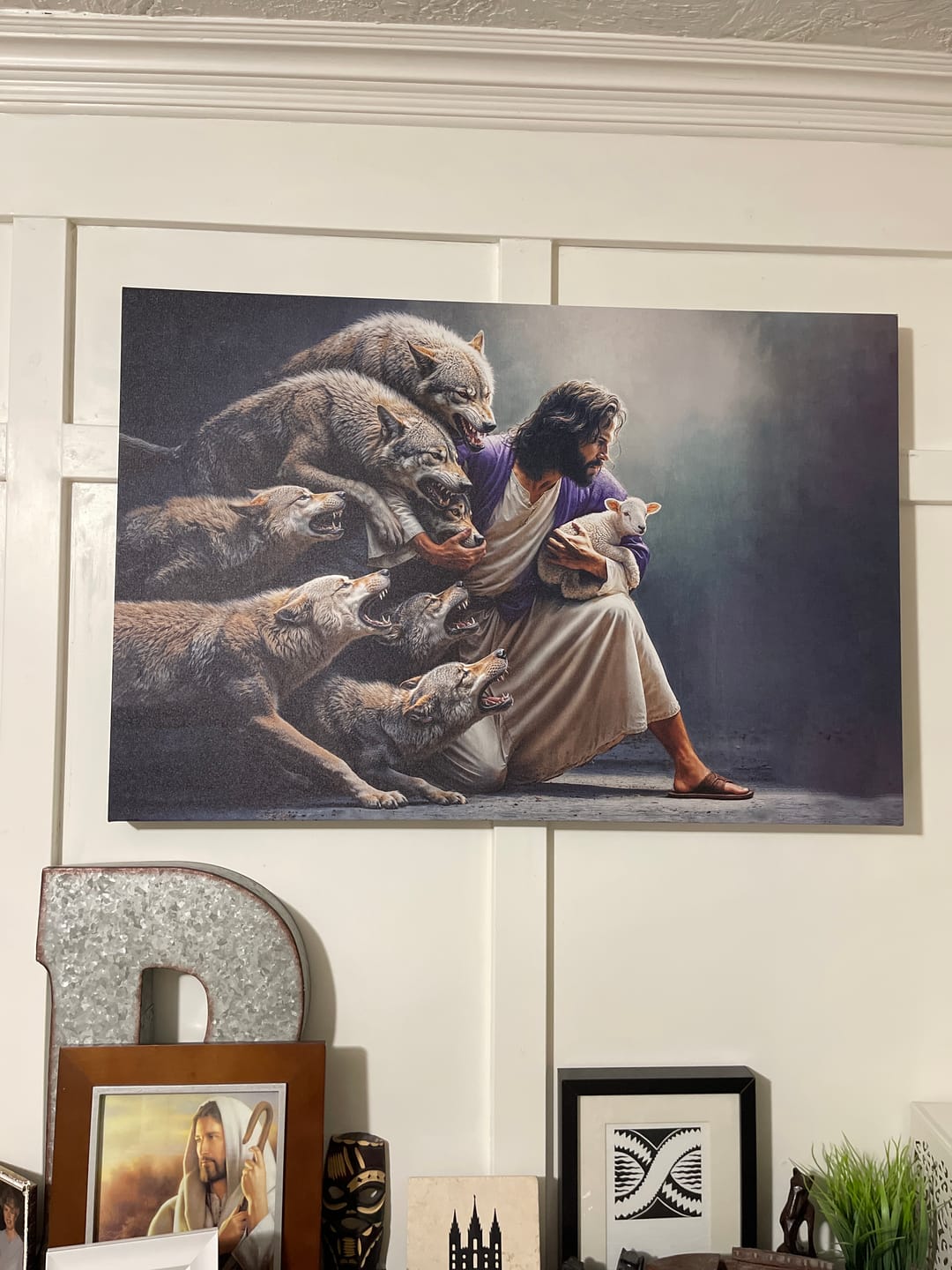 Customer photo review of Jesus Protects The Lamb From Wolves Wall Art Canvas