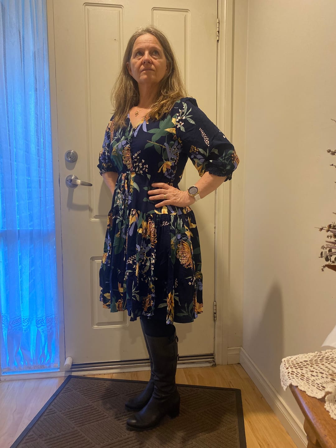 Customer photo review of Oceana Floral Dress in Navy