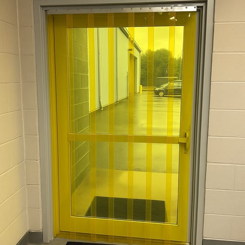Customer photo review of Transparent Yellow QuickMount Curtains – Energy-Saving, Flexible PVC Strip Curtains for Pedestrian Doorways, Weather Protection, Easy Install
