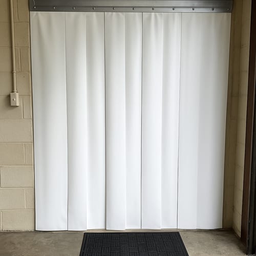 Customer photo review of Solid White QuickMount Curtains – Energy-Saving, Opaque PVC Strip Curtains for Privacy, Blackout, Weather Protection, Easy Installation