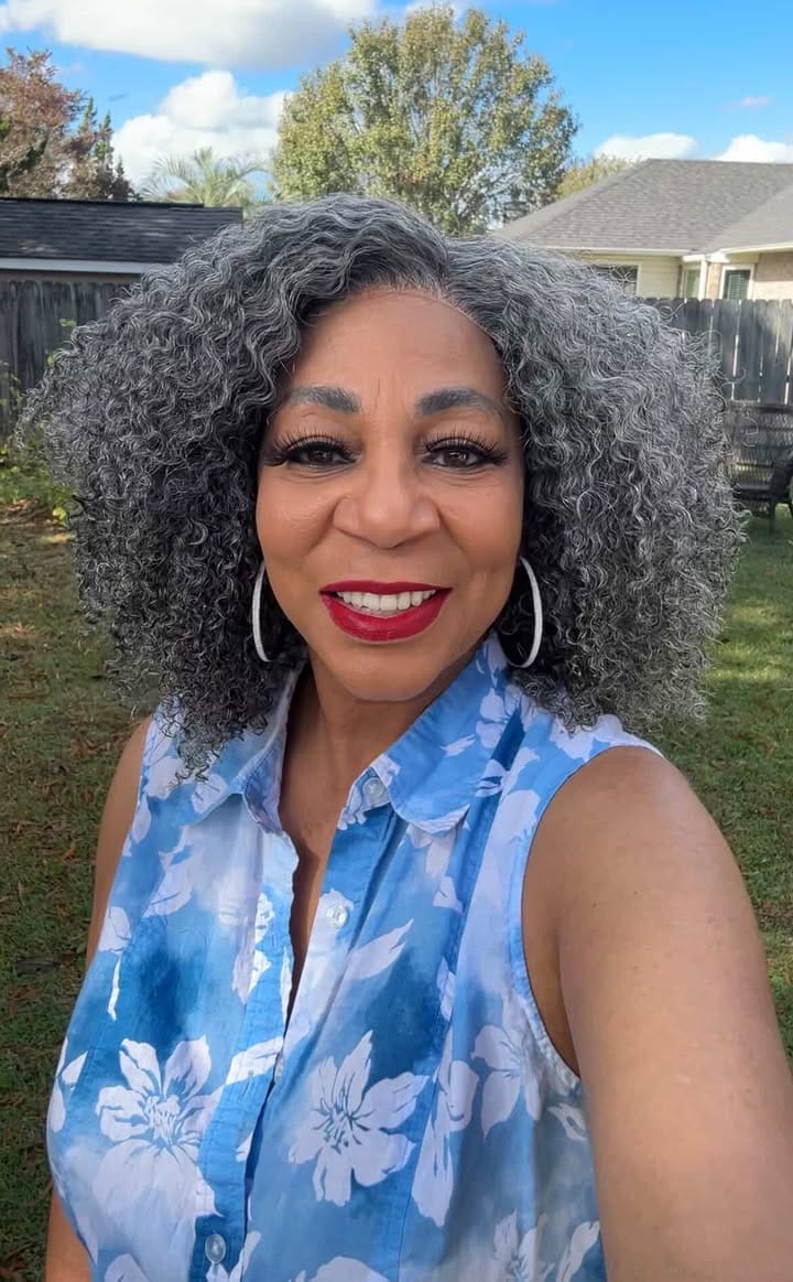 Customer photo review of Luvwin 5x5 Jerry Curly Salt And Pepper Glueless Gray Color Pre-Cut Lace Fluffy Bob Wig 100% Real Human Hair