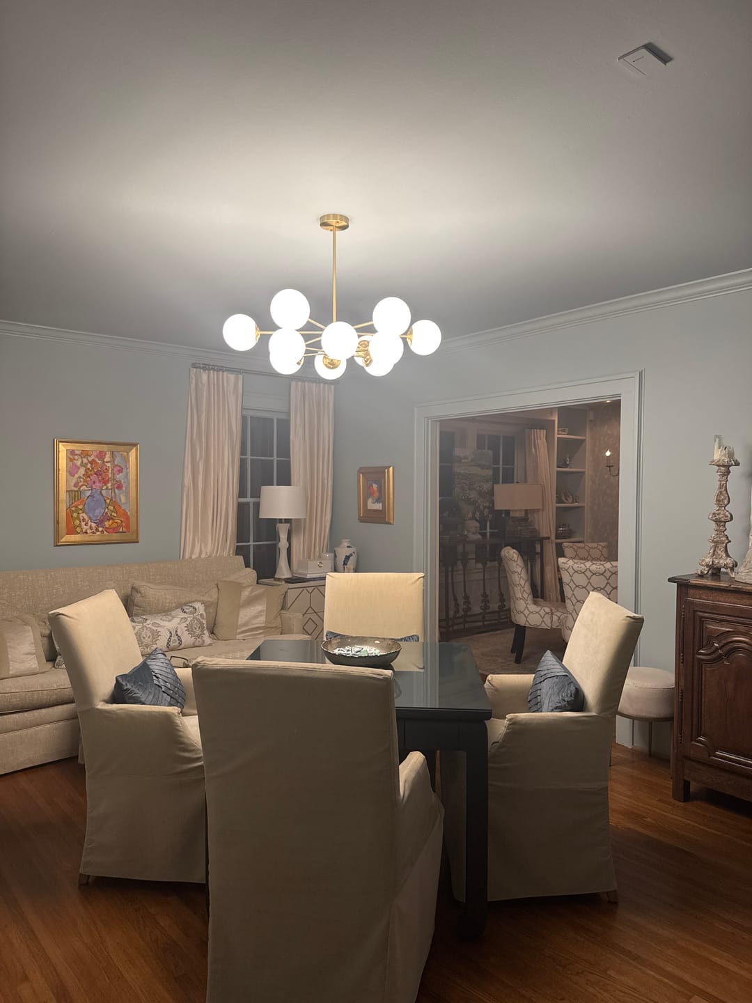 Customer photo review of Frosted Glass Bubble 2-Tier Sputnik Semi Flush Chandelier