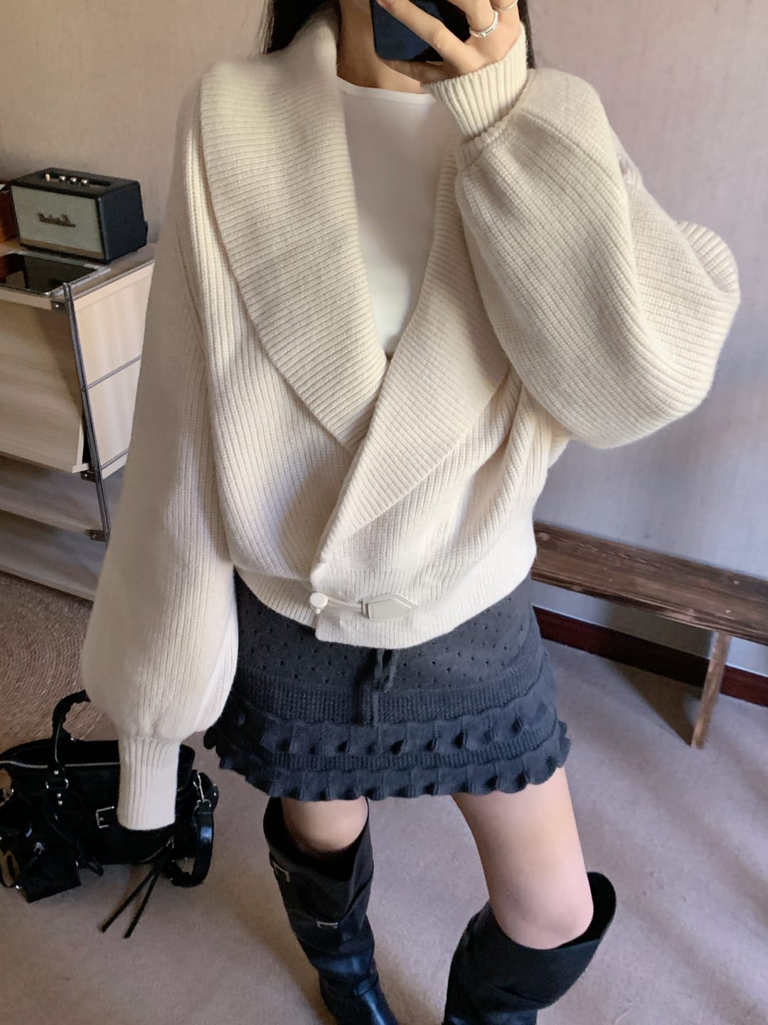 Customer photo review of IAMXIAA Ribbed Knit Wrap Cardigan Women Winter Shawl Collar Sweater