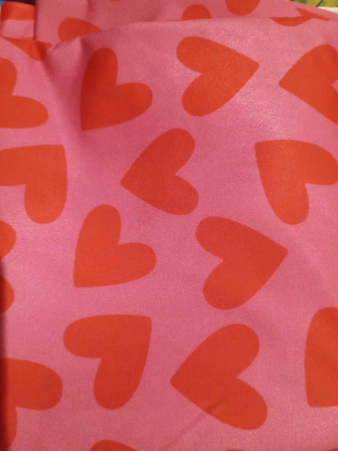 Customer photo review of Pink Heart Print Lycra Stretch Fabric by the Metre – Soft Material