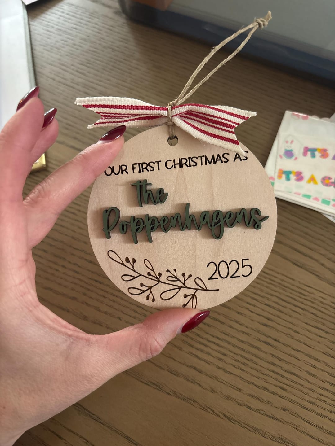 Customer photo review of Our First Christmas Married Ornament 2025
