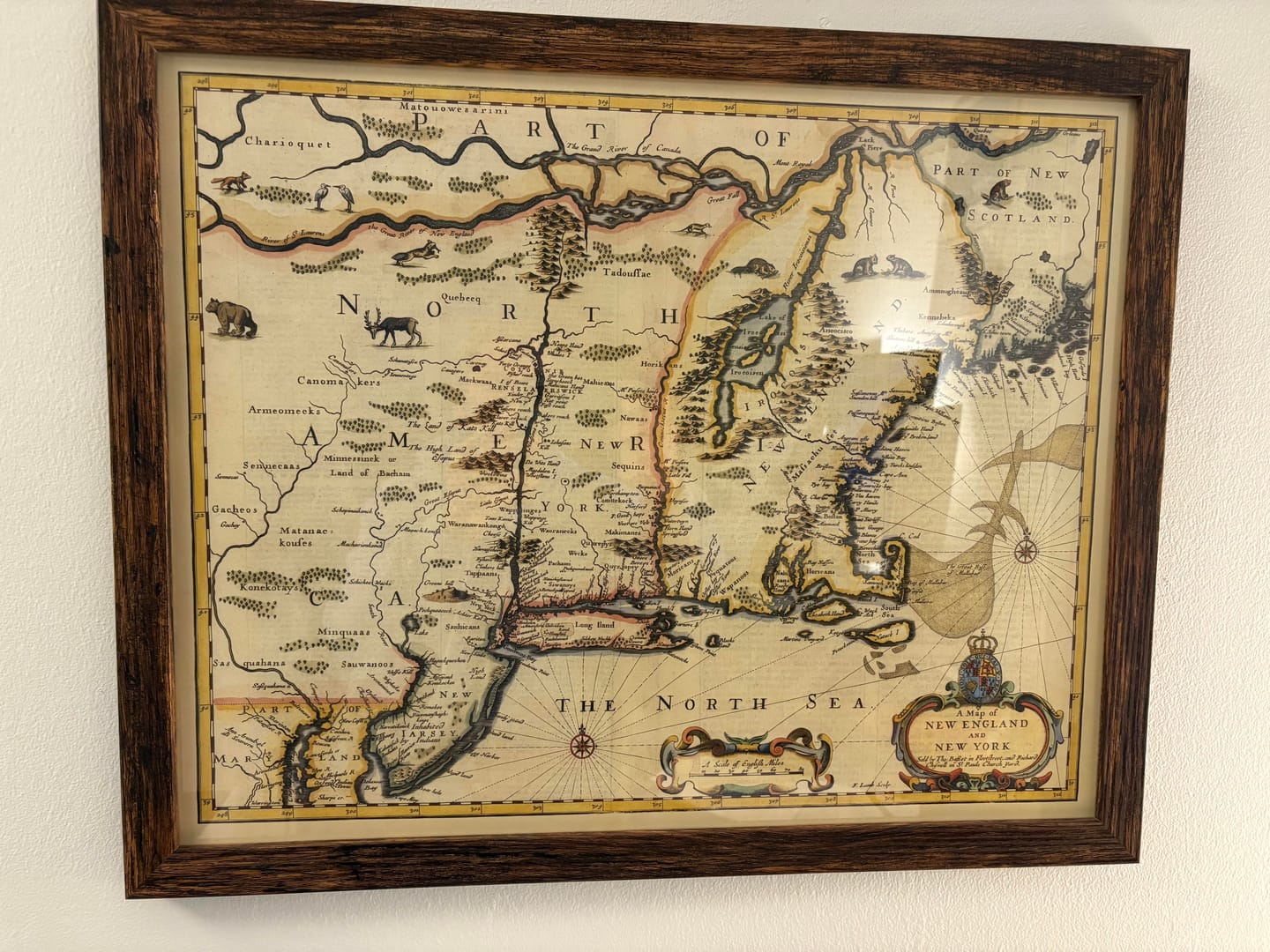 Customer photo review of Old Map of New York & New England, 1676 by John Speed - East Coast US, New Jersey, Massachusetts, British Colonies