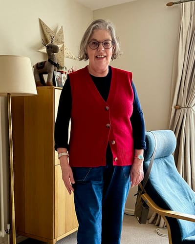Customer photo review of Brand New Post Box Red Luxury Cashmere V Neck Waistcoat Medium UK 12-14
