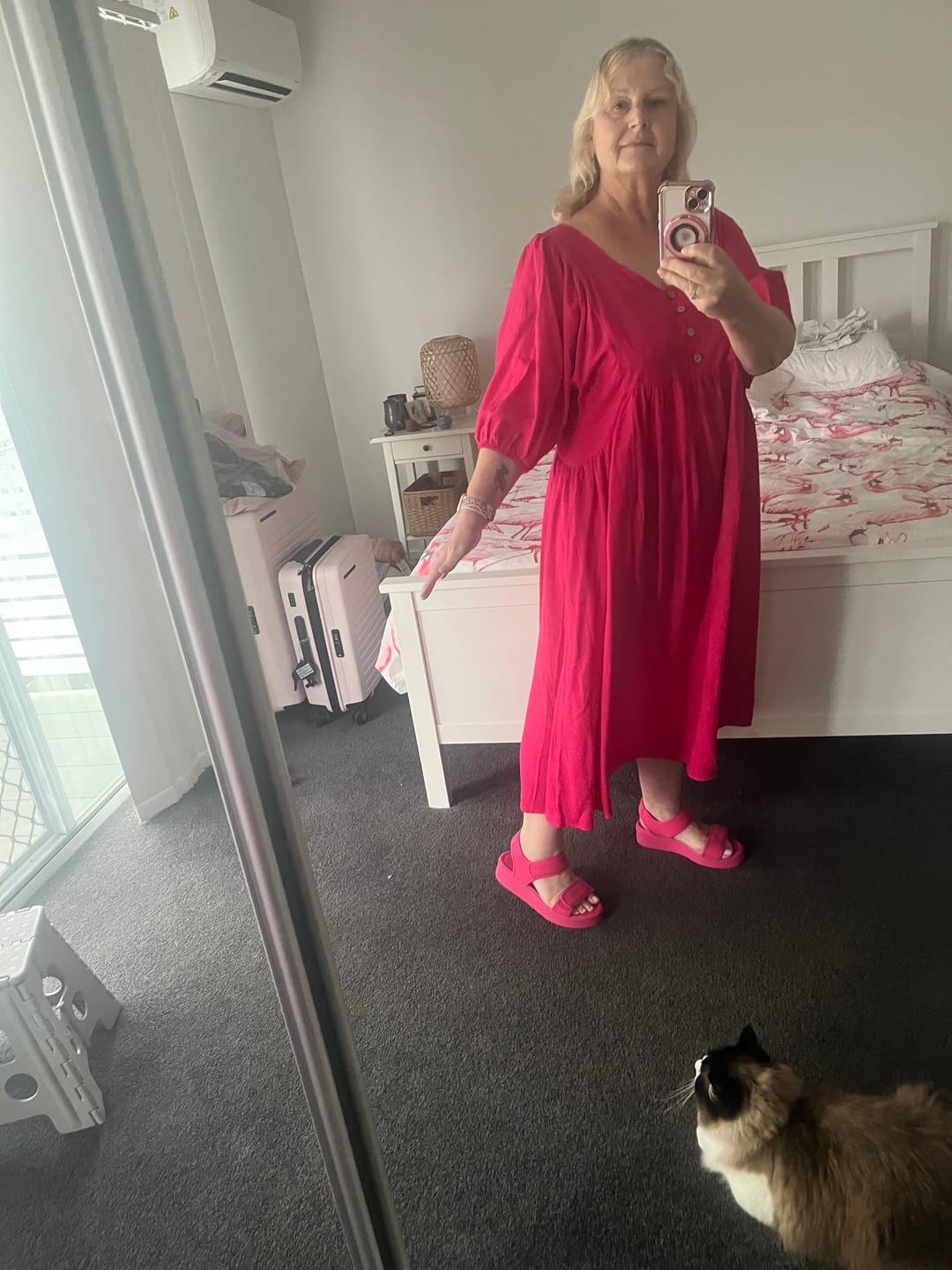Customer photo review of Emery Midi Dress in Fuchsia