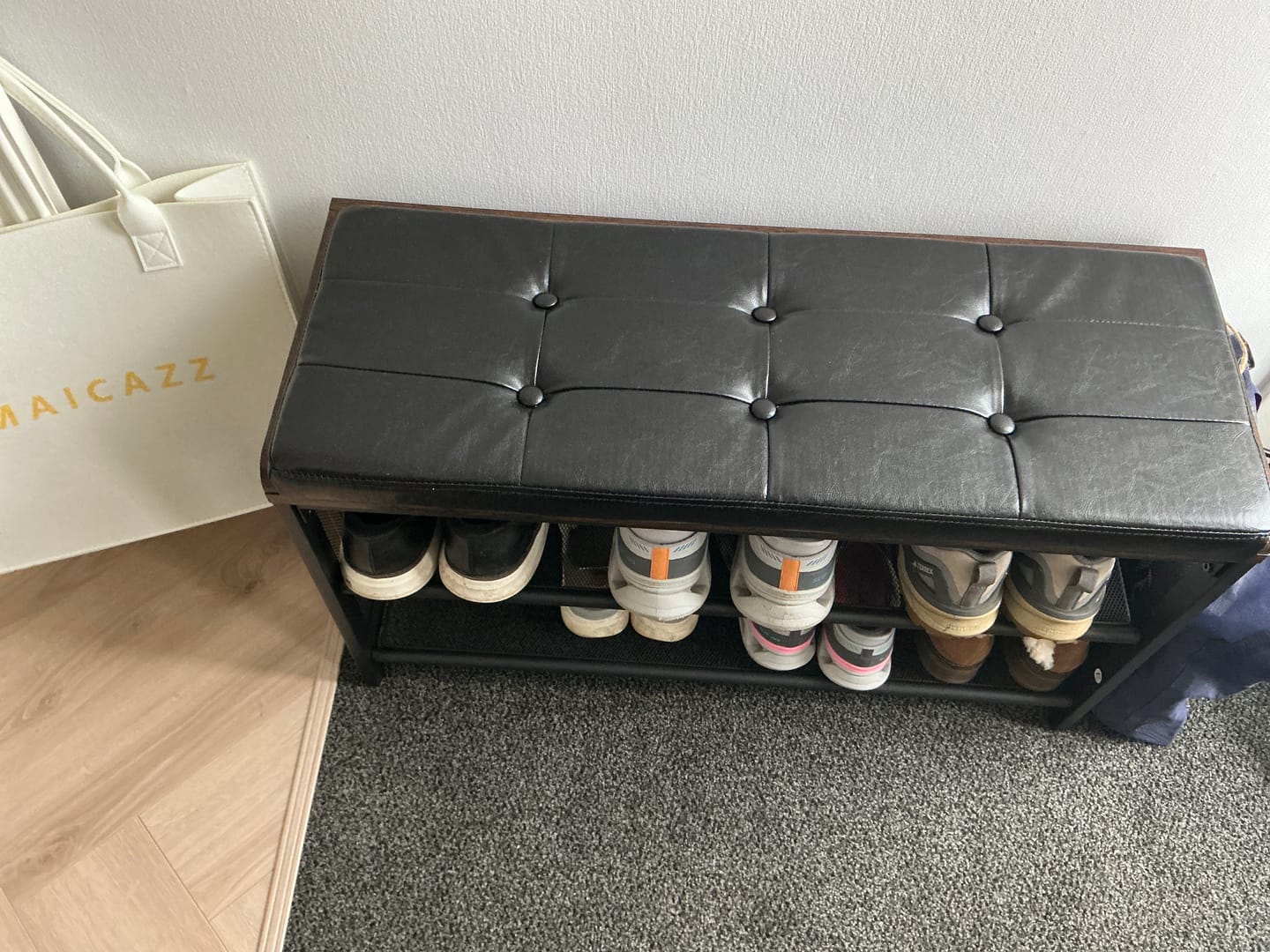 Customer photo review of Schoenenrek industrieel met bank | Houtlook en Staal | 80x30x48cm