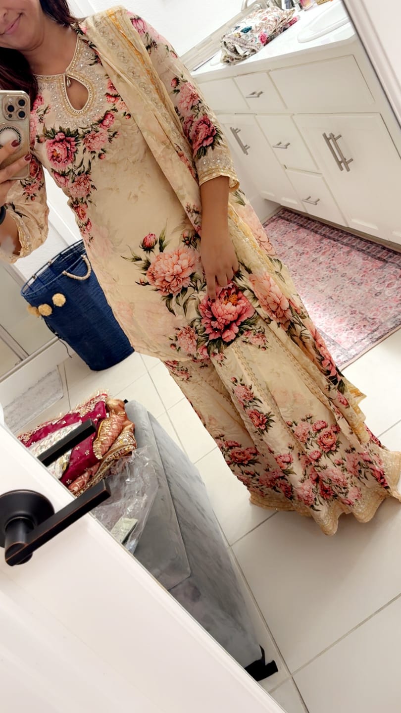 Customer photo review of Cream Floral Print Sharara Suit