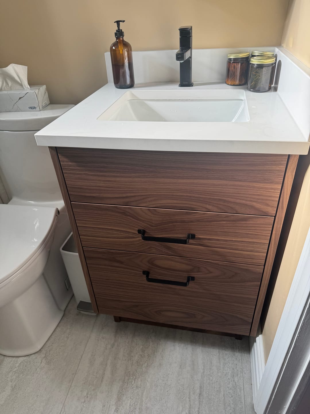 Customer photo review of Austin 24" American Black Walnut Bathroom Vanity - All Drawers