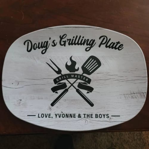 Customer photo review of Rustic Personalized Grill Master Plate