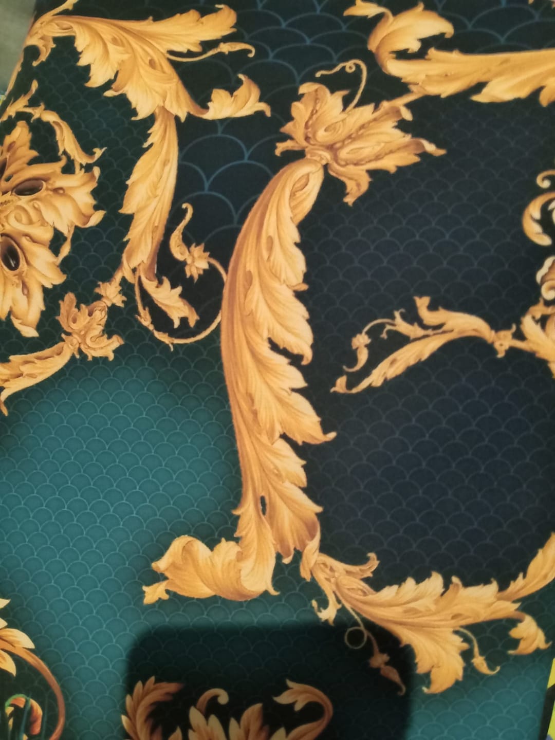 Customer photo review of Peacock & Floral Crepe Fabric by the Metre – Baroque Style