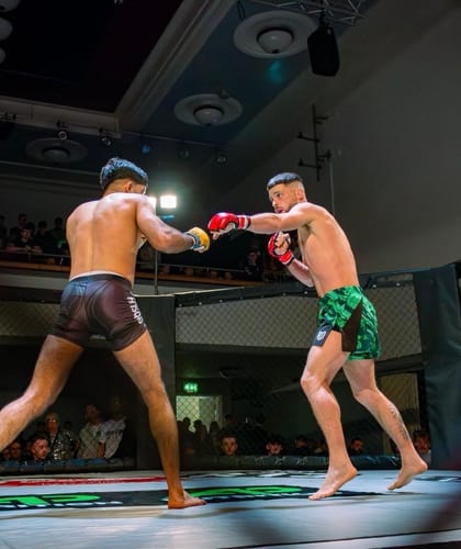 Customer photo review of Eryx Green Flatline Hybrid MMA Shorts